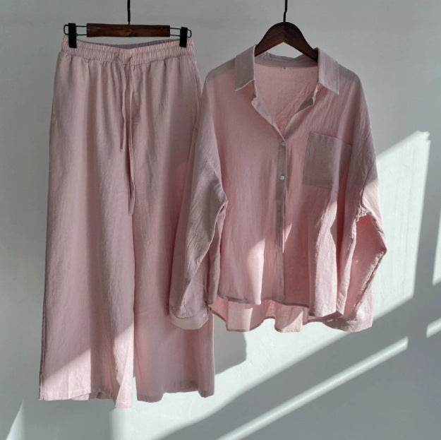 Ensemble Décontracté Deux Pièces avec Chemise à Boutons et Pantalon Large | Style Détendu au Quotidien