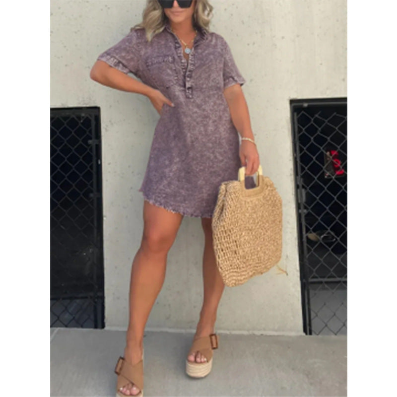 Robe‑chemise courte en denim effet délavé | Parfaite pour look estival décontracté