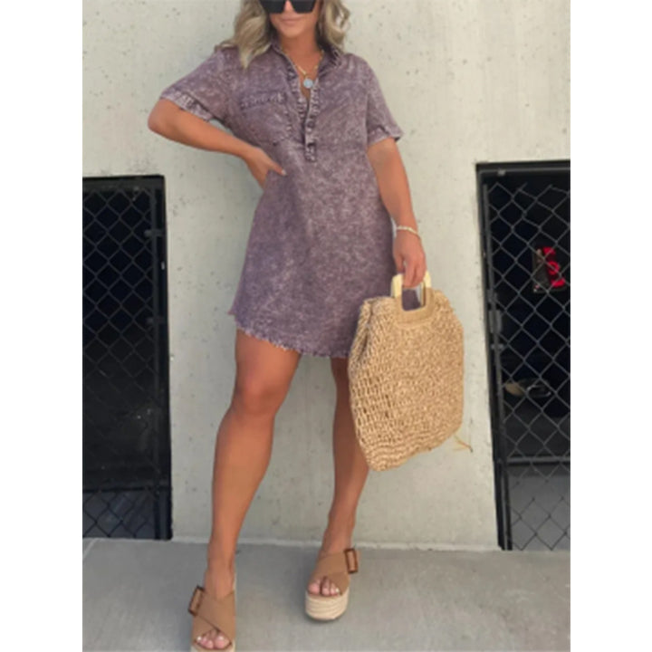 Robe‑chemise courte en denim effet délavé | Parfaite pour look estival décontracté