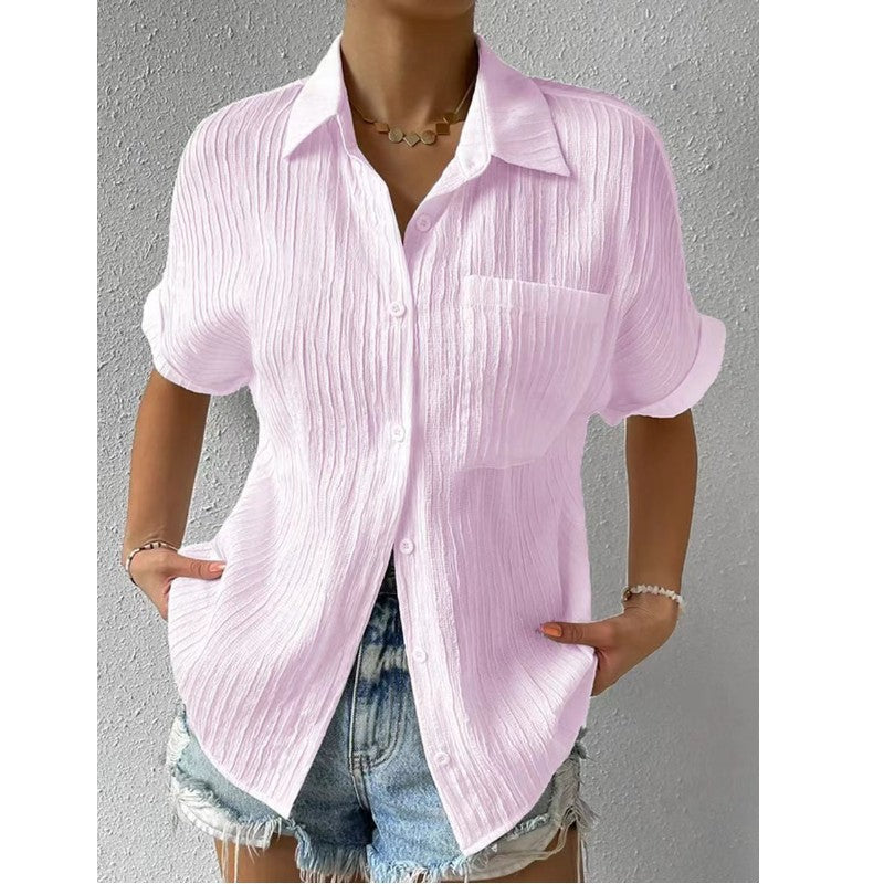 Blouse Décontractée Boutonnée | Coupe Ample à Manches Relevées