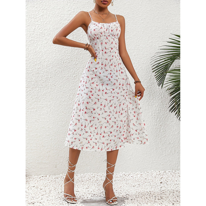 Robe midi fleurie à fines bretelles | Élégance estivale avec une touche bohème
