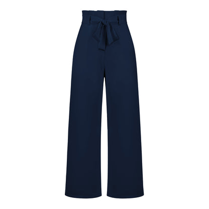 Pantalon large taille haute à nouer | Élégance décontractée au bureau ou en sortie
