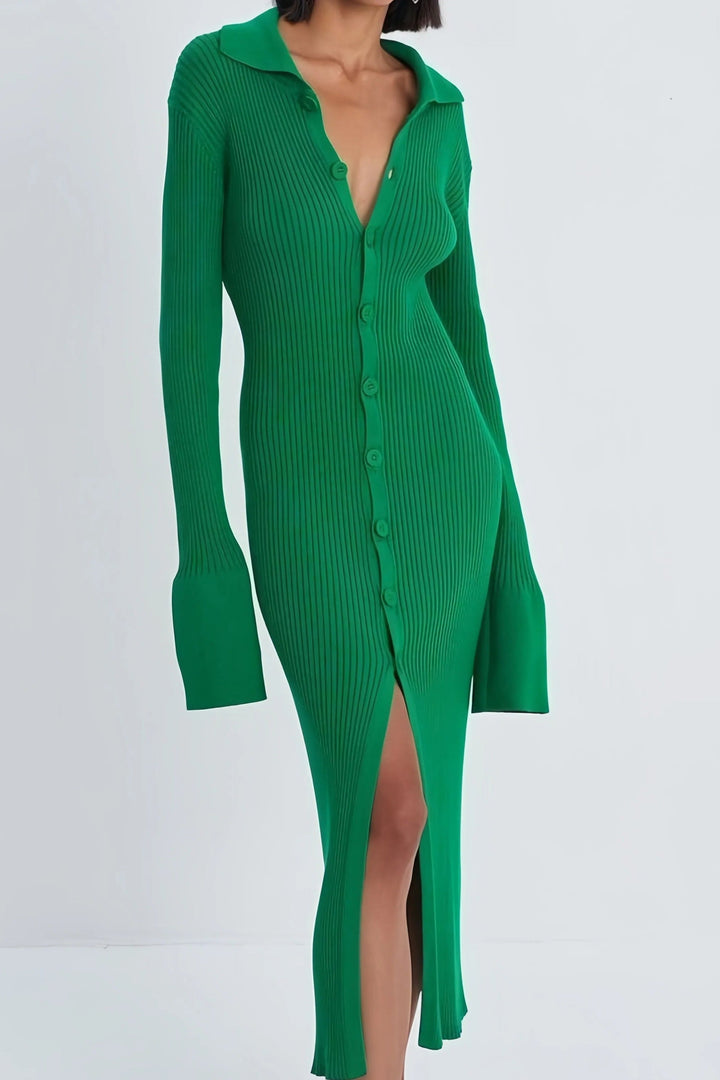 Robe midi côtelée à boutons | Élégance moderne
