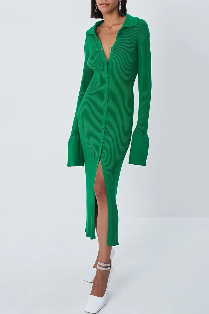 Robe midi côtelée à boutons | Élégance moderne