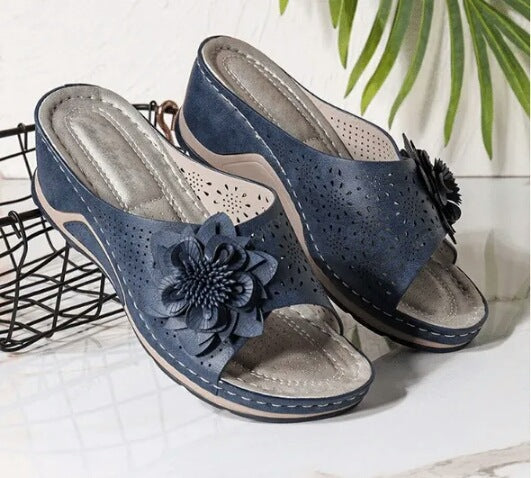 Sandales mules orthopédiques | Confort avec détail fleuri élégant