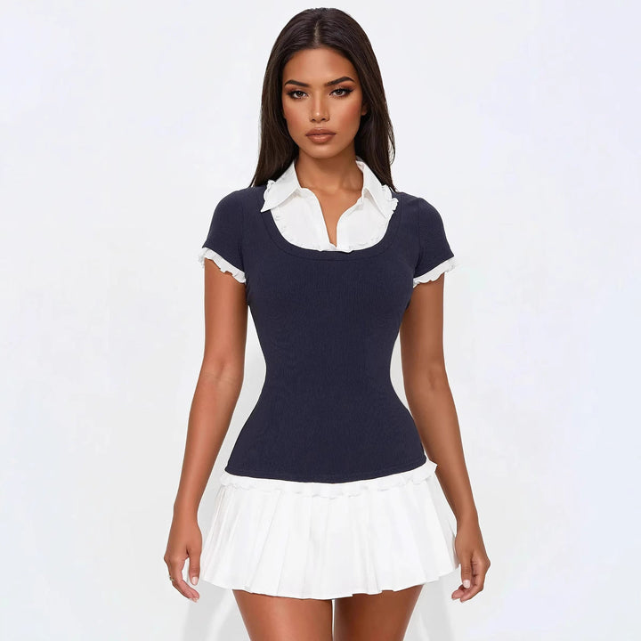Robe mini à volants contrastés | Élégance structurée