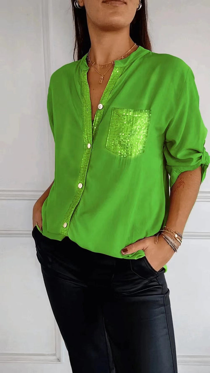 Chemise à Manches Longues à Boutons | Détail Pailleté Élégant pour Toutes Occasions