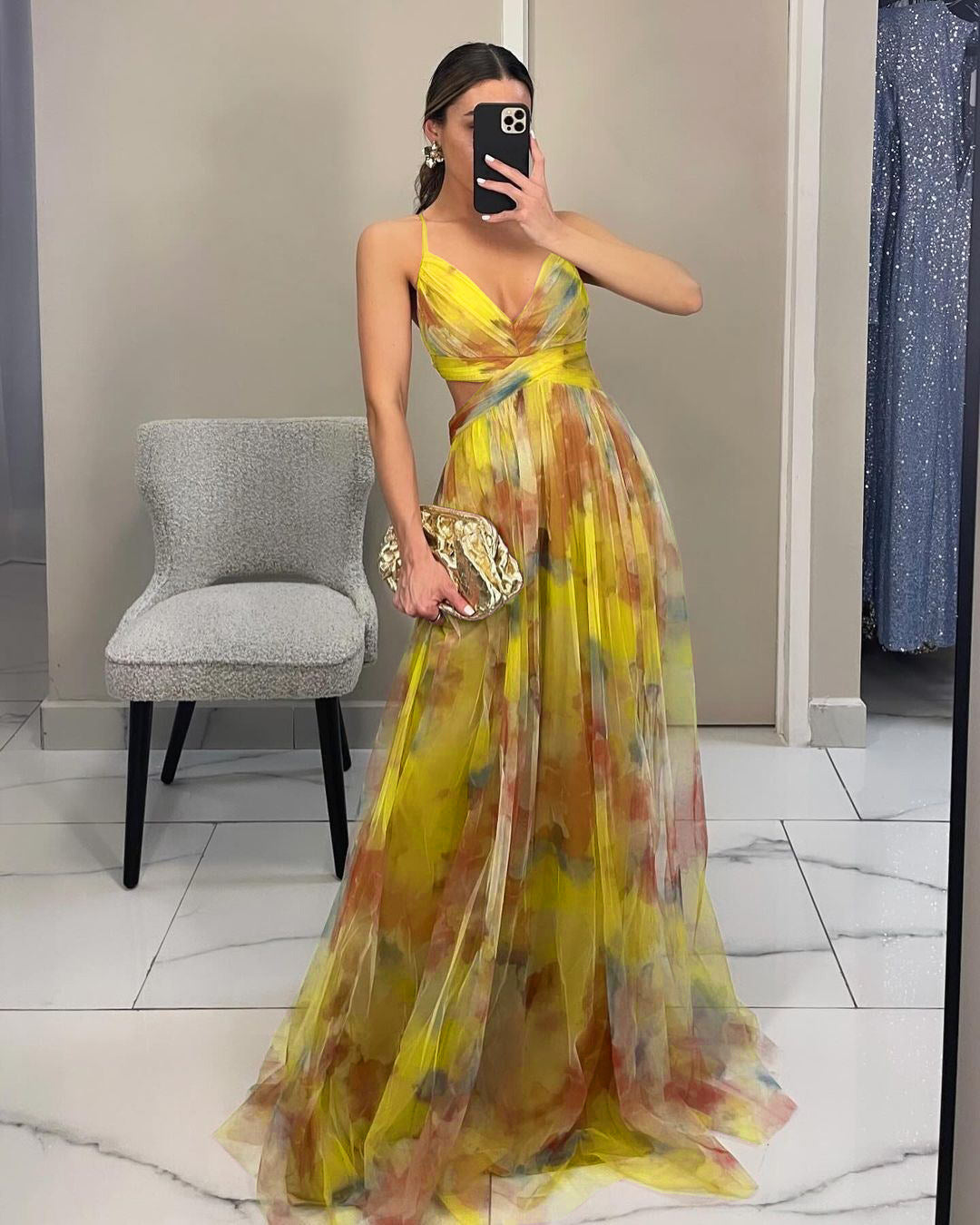 Robe longue dos croisé imprimée | Parfaite pour les occasions élégantes