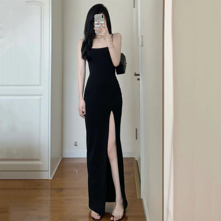 Robe longue noire fendue | Parfaite pour soirées élégantes