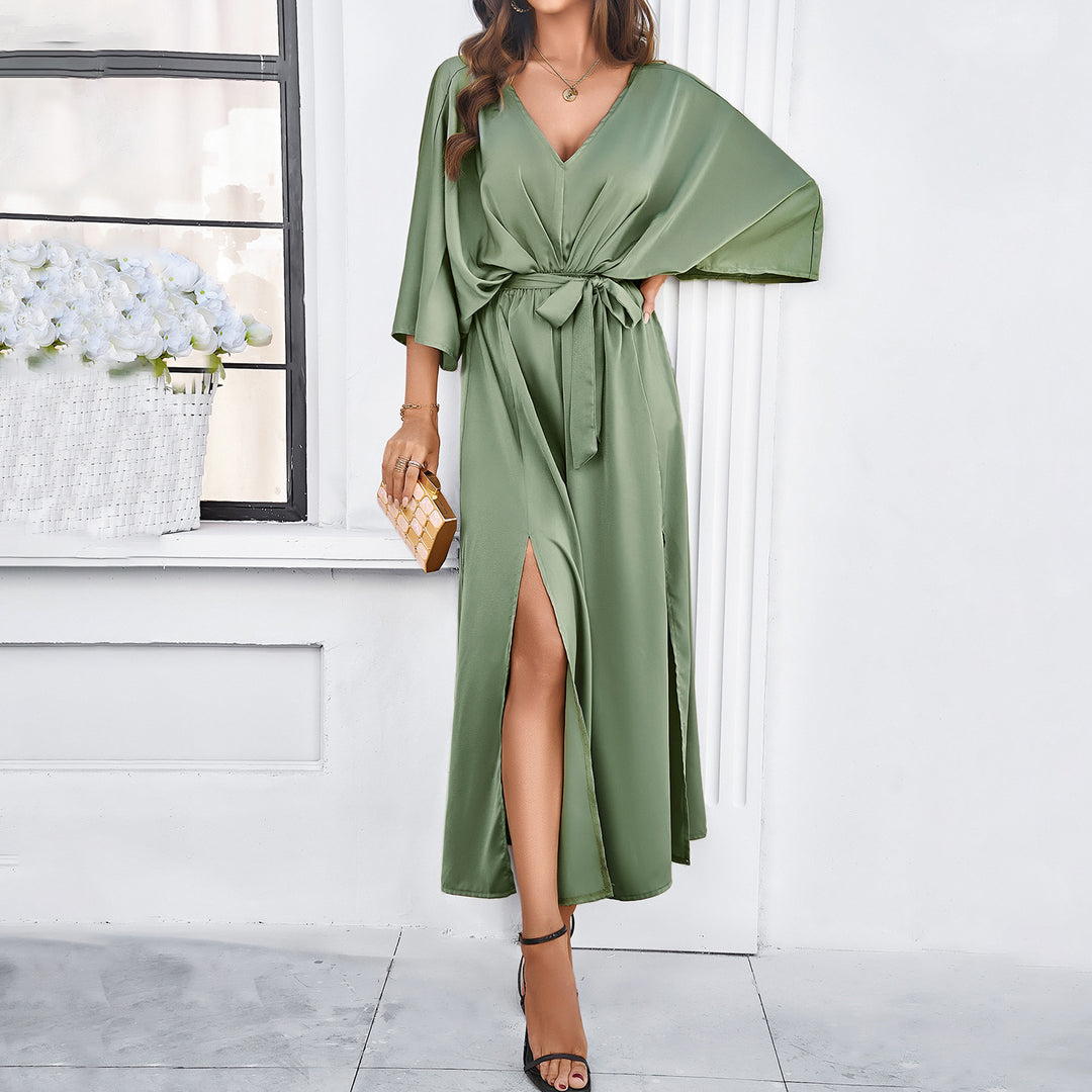 Robe midi portefeuille élégante | Silhouette fluide avec ceinture à nouer