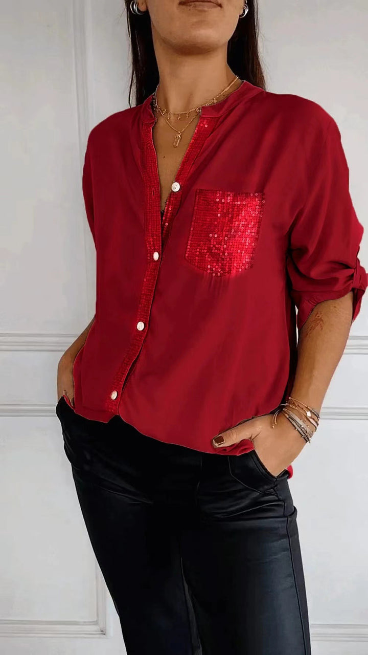Chemise à Manches Longues à Boutons | Détail Pailleté Élégant pour Toutes Occasions