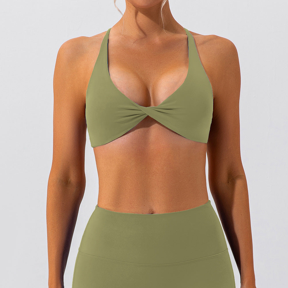 Brassière de sport femme dos nu à nœud croisé | Maintien élégant & confort respirant
