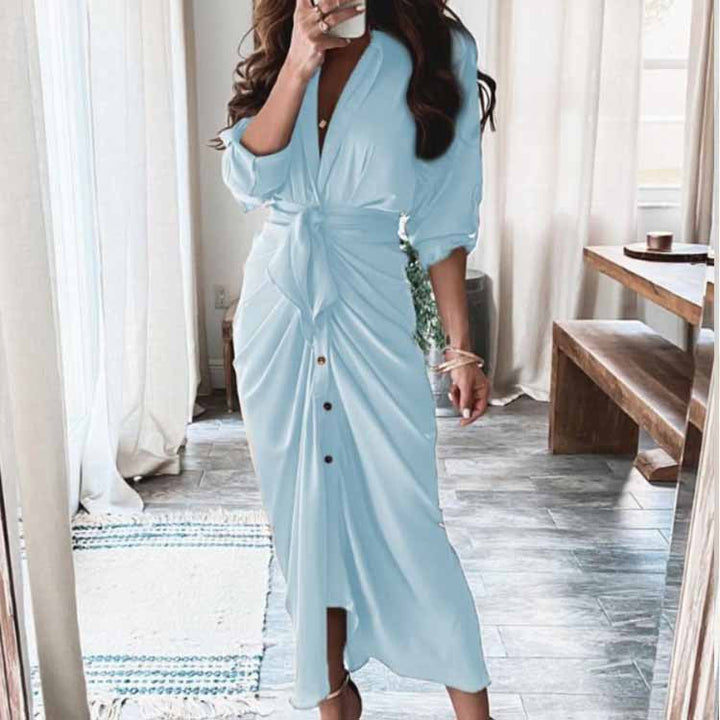 Robe Midi Élégante Portefeuille | Design Raffiné avec Détail Plissé
