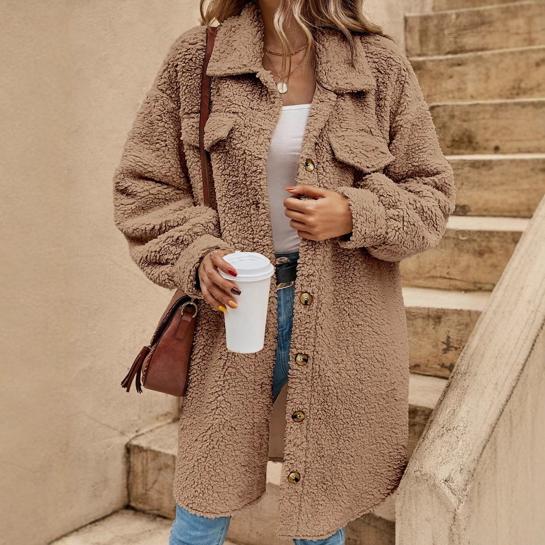 Manteau Long Boutonné Douillet | Coupe Oversize avec Poches Poitrine