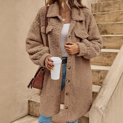 Manteau Long Boutonné Douillet | Coupe Oversize avec Poches Poitrine