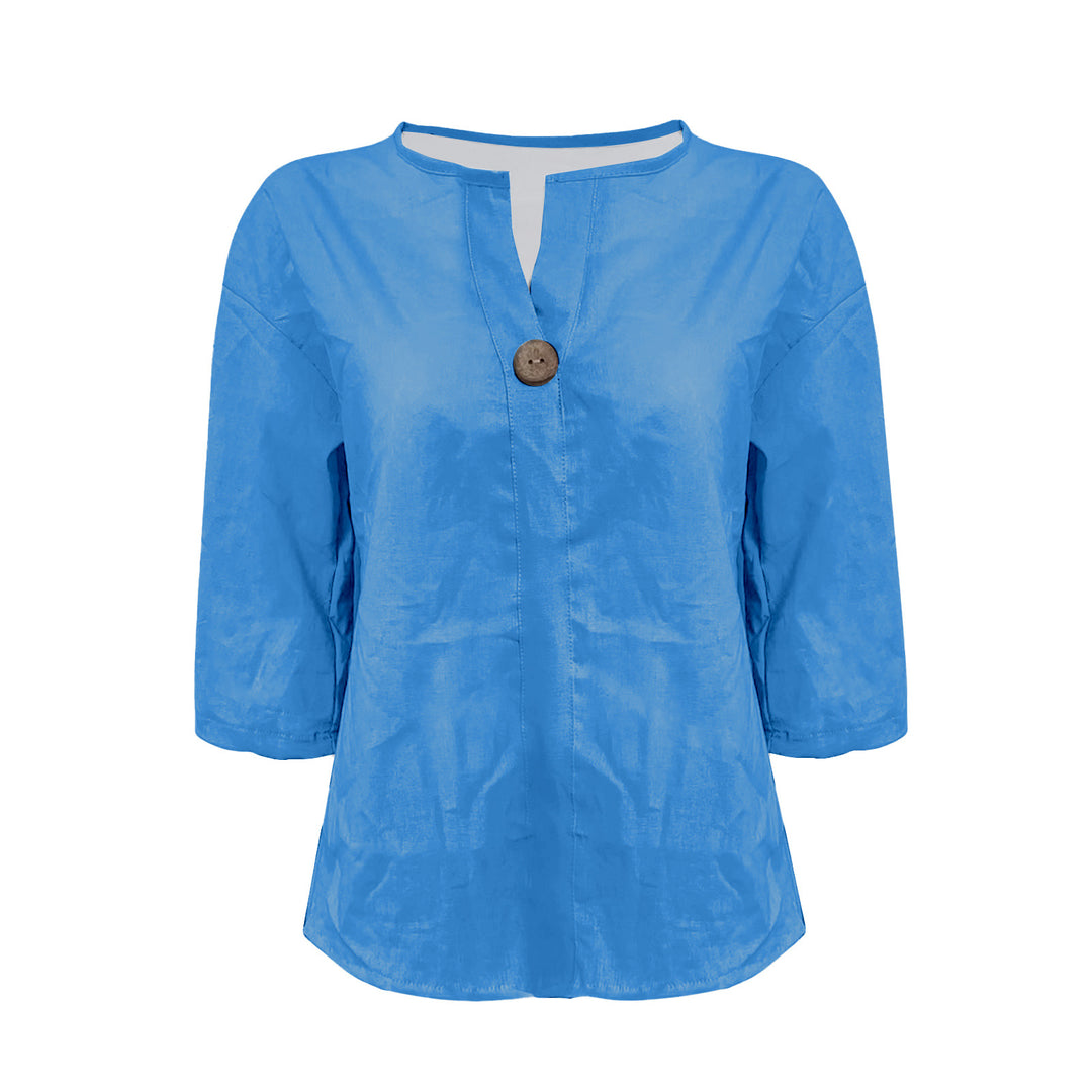 Chemise ample à col en V avec bouton | Élégance simple et coupe fluide
