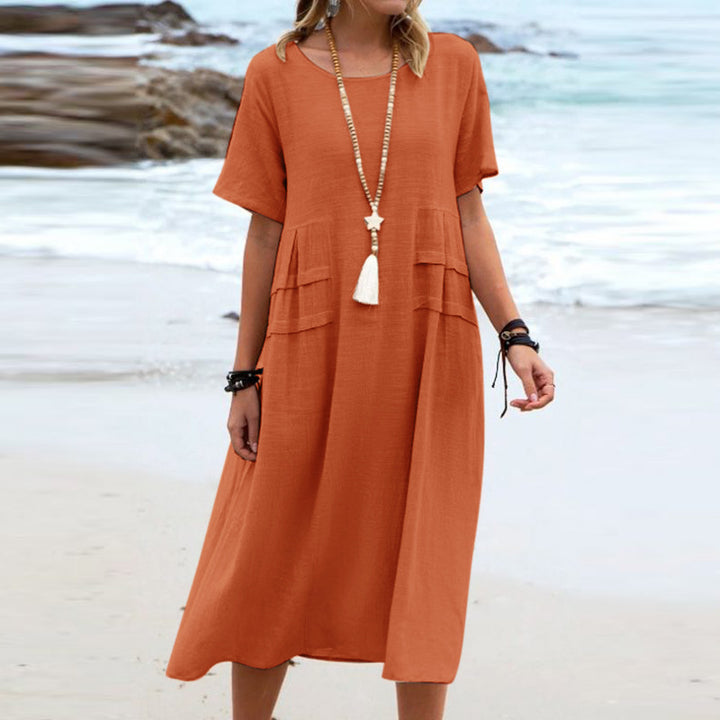 Robe Midi Ample Élégante | Style Décontracté avec Détail Poches Devant