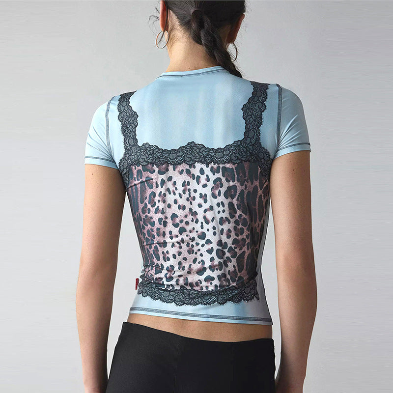 T‑shirt imprimé léopard faux superposé | Parfait pour un look casual chic