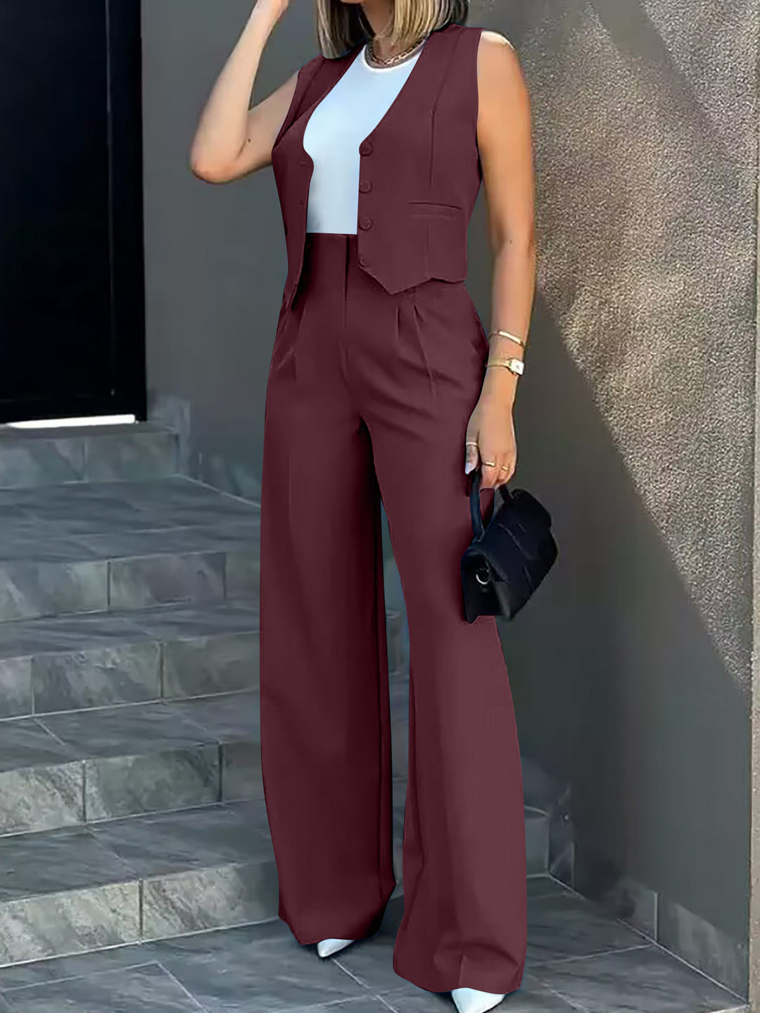 Ensemble Gilet Cintré & Pantalon Large | Élégance Moderne du Jour au Soir