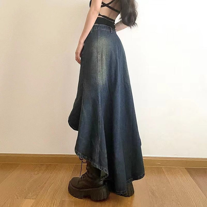 Jupe asymétrique en denim | Style rétro-chic au quotidien