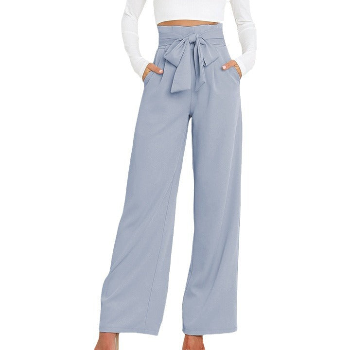 Pantalon large taille haute à nouer | Élégance décontractée au bureau ou en sortie