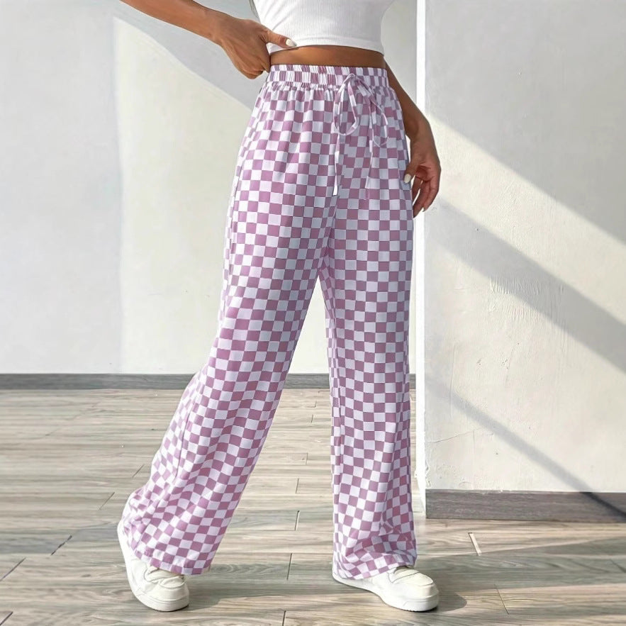 Pantalon large femme | Motif à carreaux moderne et coupe décontractée