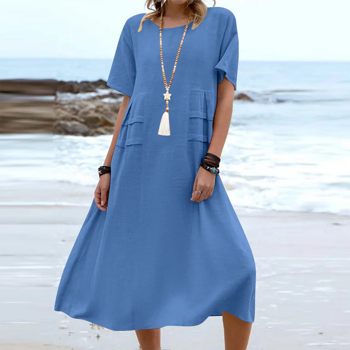 Robe Midi Ample Élégante | Style Décontracté avec Détail Poches Devant