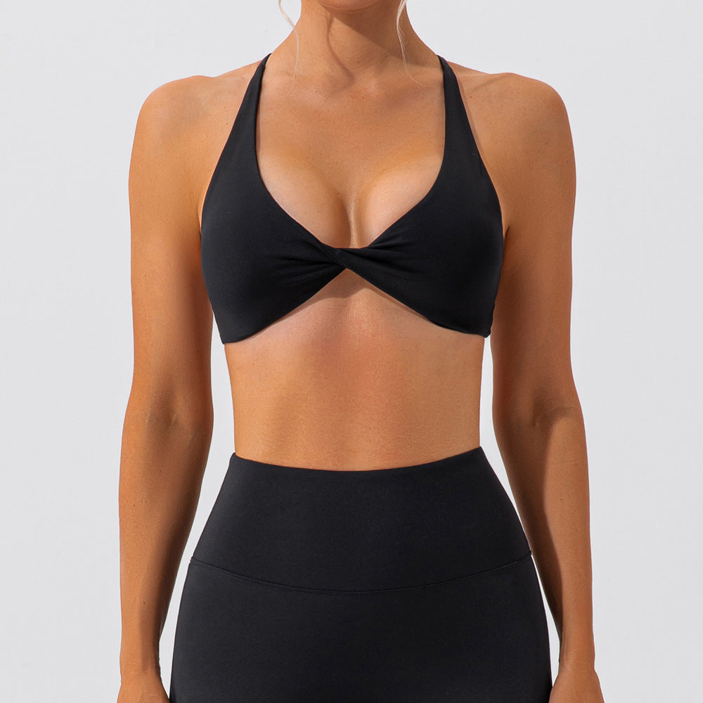 Brassière de sport femme dos nu à nœud croisé | Maintien élégant & confort respirant