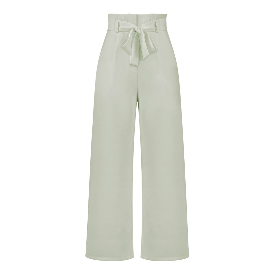 Pantalon large taille haute à nouer | Élégance décontractée au bureau ou en sortie