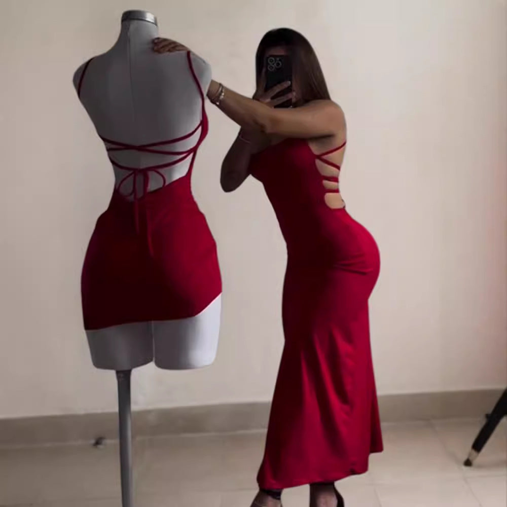 Robe longue fendue à dos lacé | Idéale pour événements habillés
