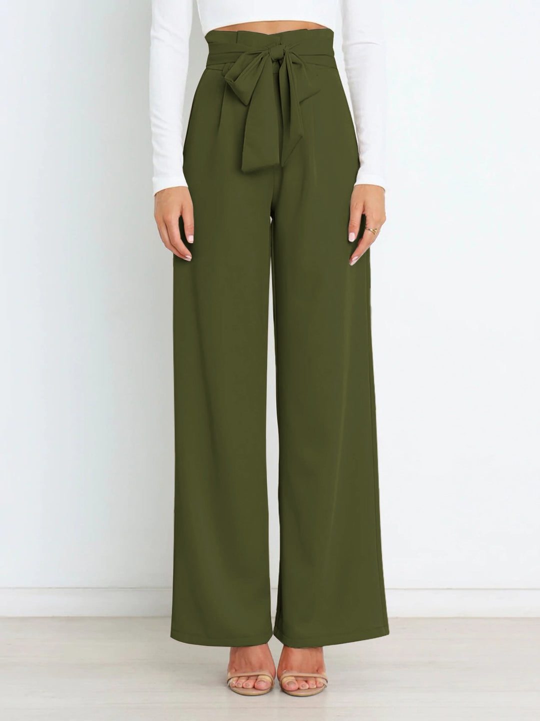 Pantalon large taille haute à nouer | Élégance décontractée au bureau ou en sortie