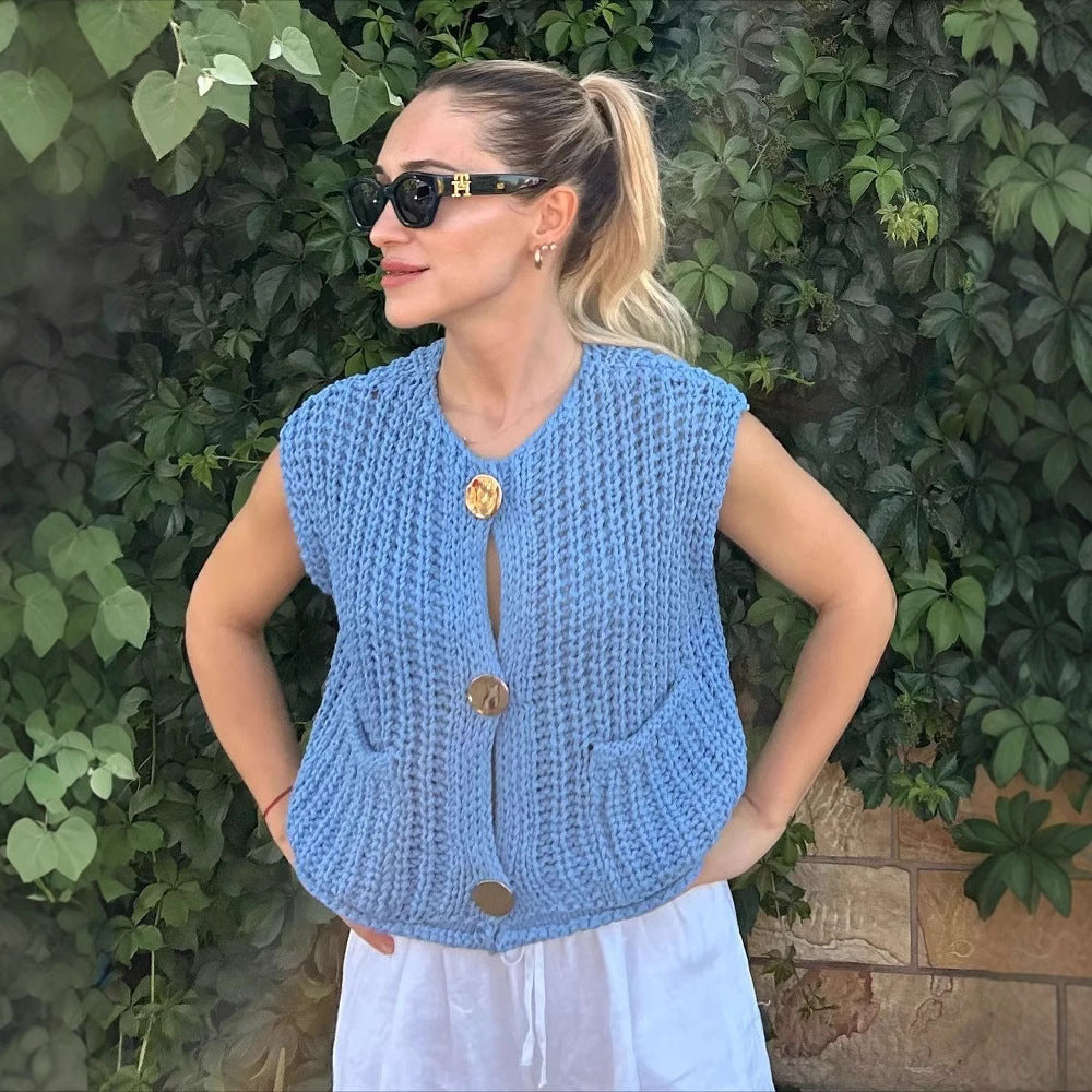 Gilet tricoté sans manches | Style détente élégant