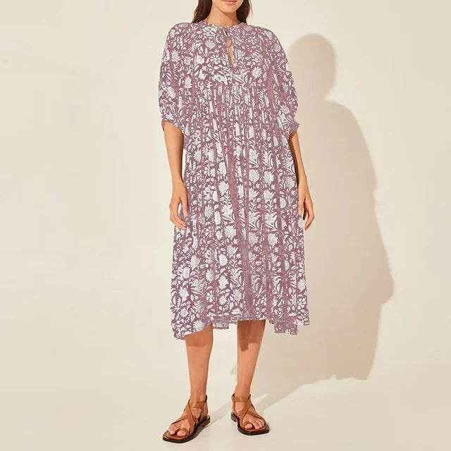 Robe Longue Bohème à Col en V et Manches Amples | Silhouette Féminine pour Toutes les Occasions