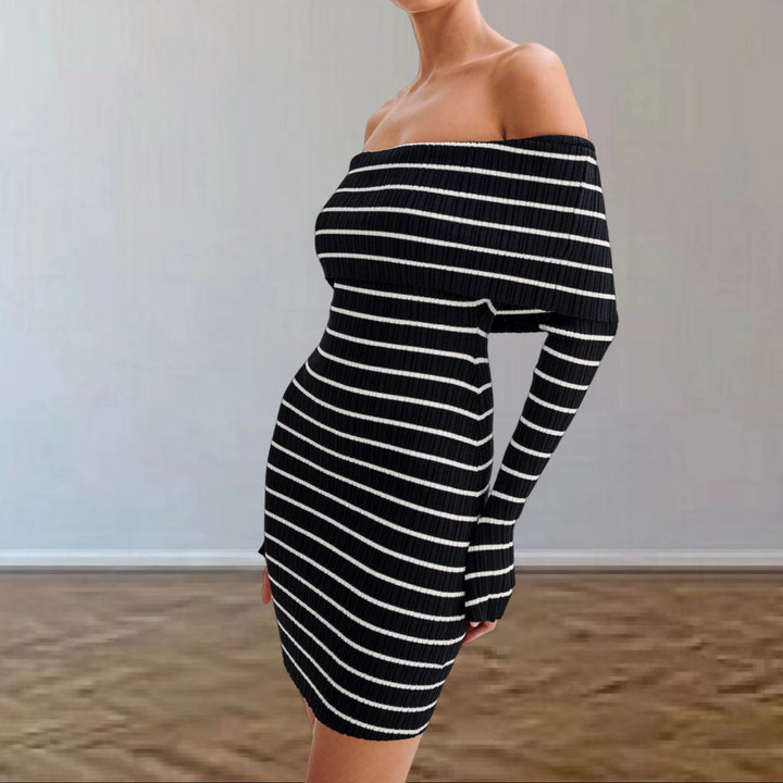 Robe côtelée bardot rayures | Chic automnal sans effort