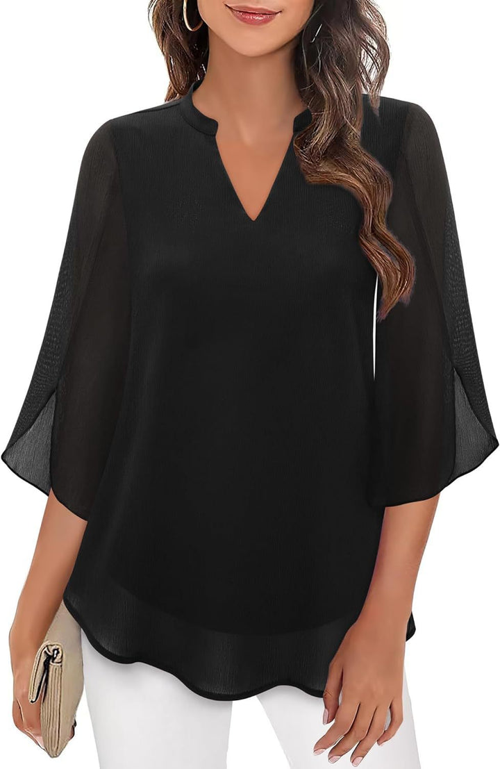 Blouse Élégante à Col en V avec Manches Fendues Fluides | Silhouette Féminine pour Toutes les Occasions