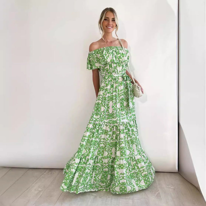 Robe longue épaules dénudées imprimée | Légèreté estivale bohème