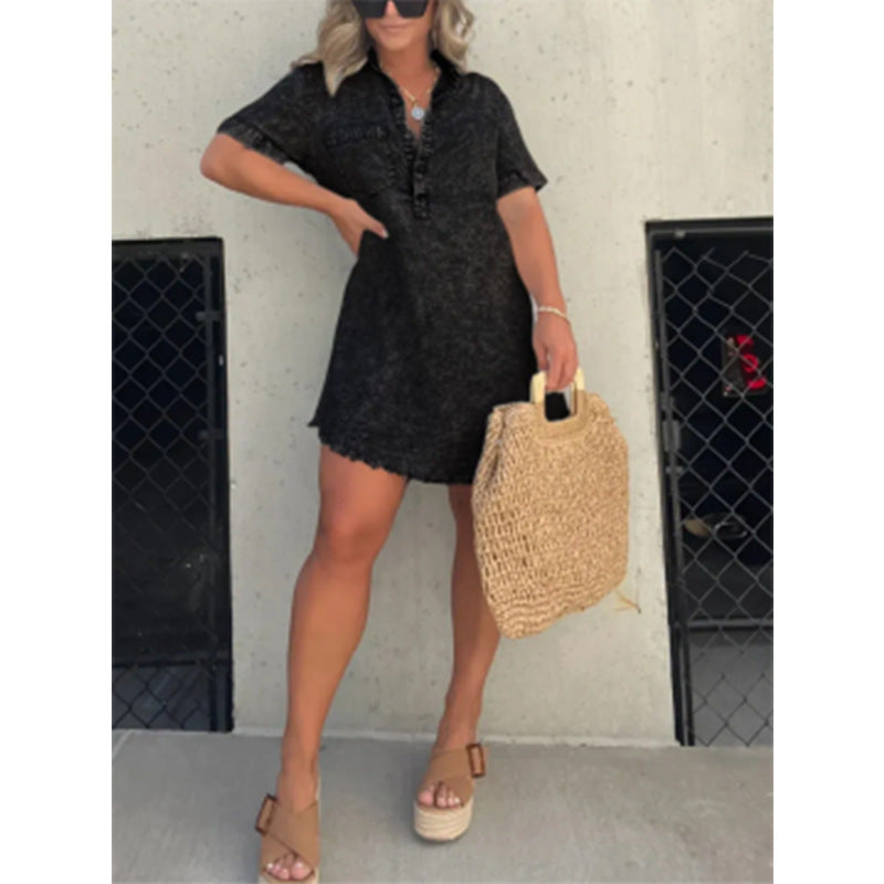 Robe‑chemise courte en denim effet délavé | Parfaite pour look estival décontracté