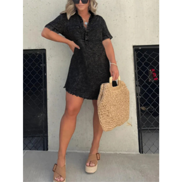 Robe‑chemise courte en denim effet délavé | Parfaite pour look estival décontracté
