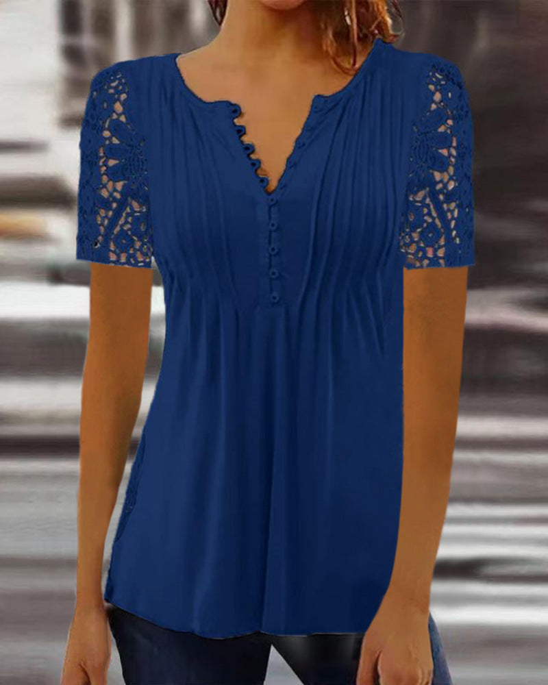 T-shirt en dentelle à manches courtes | Élégance estivale avec une touche de romantisme