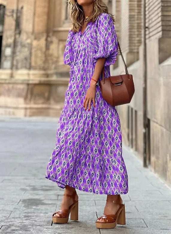 Robe longue bohème à imprimé ethnique | Élégance décontractée et estivale