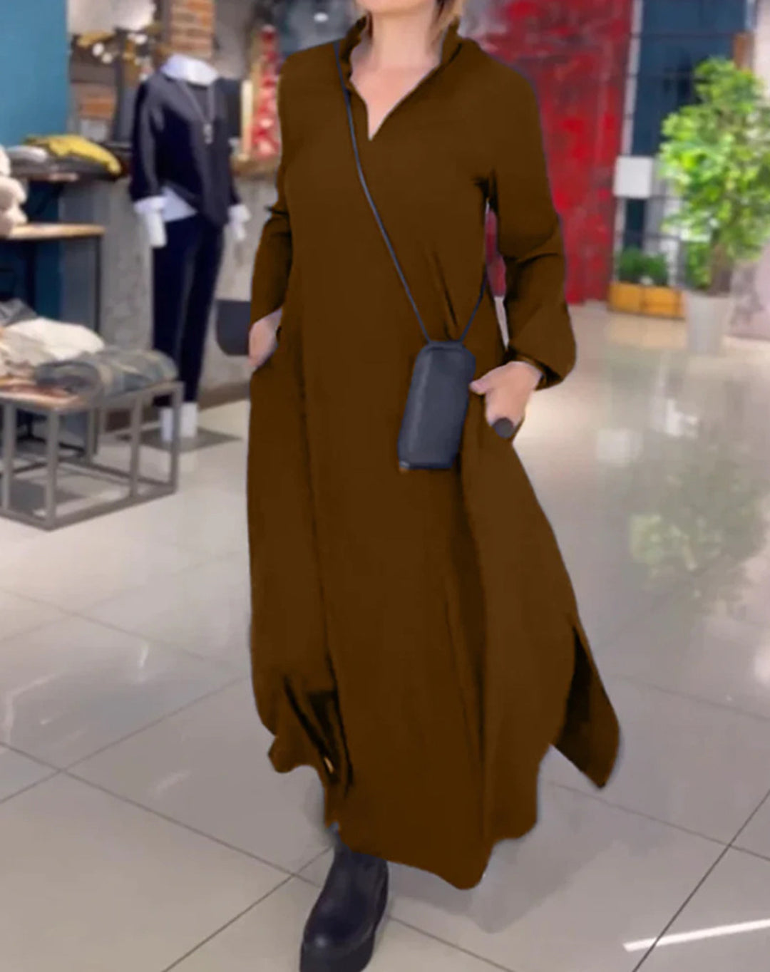 Robe longue à col fendu | Élégance décontractée pour toutes les saisons