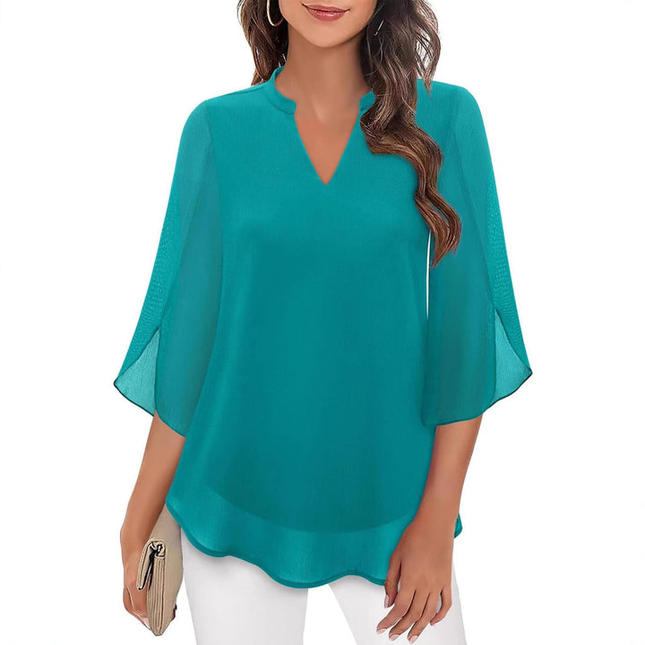 Blouse Élégante à Col en V avec Manches Fendues Fluides | Silhouette Féminine pour Toutes les Occasions
