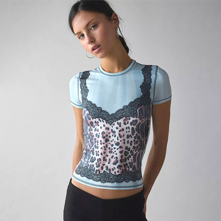 T‑shirt imprimé léopard faux superposé | Parfait pour un look casual chic