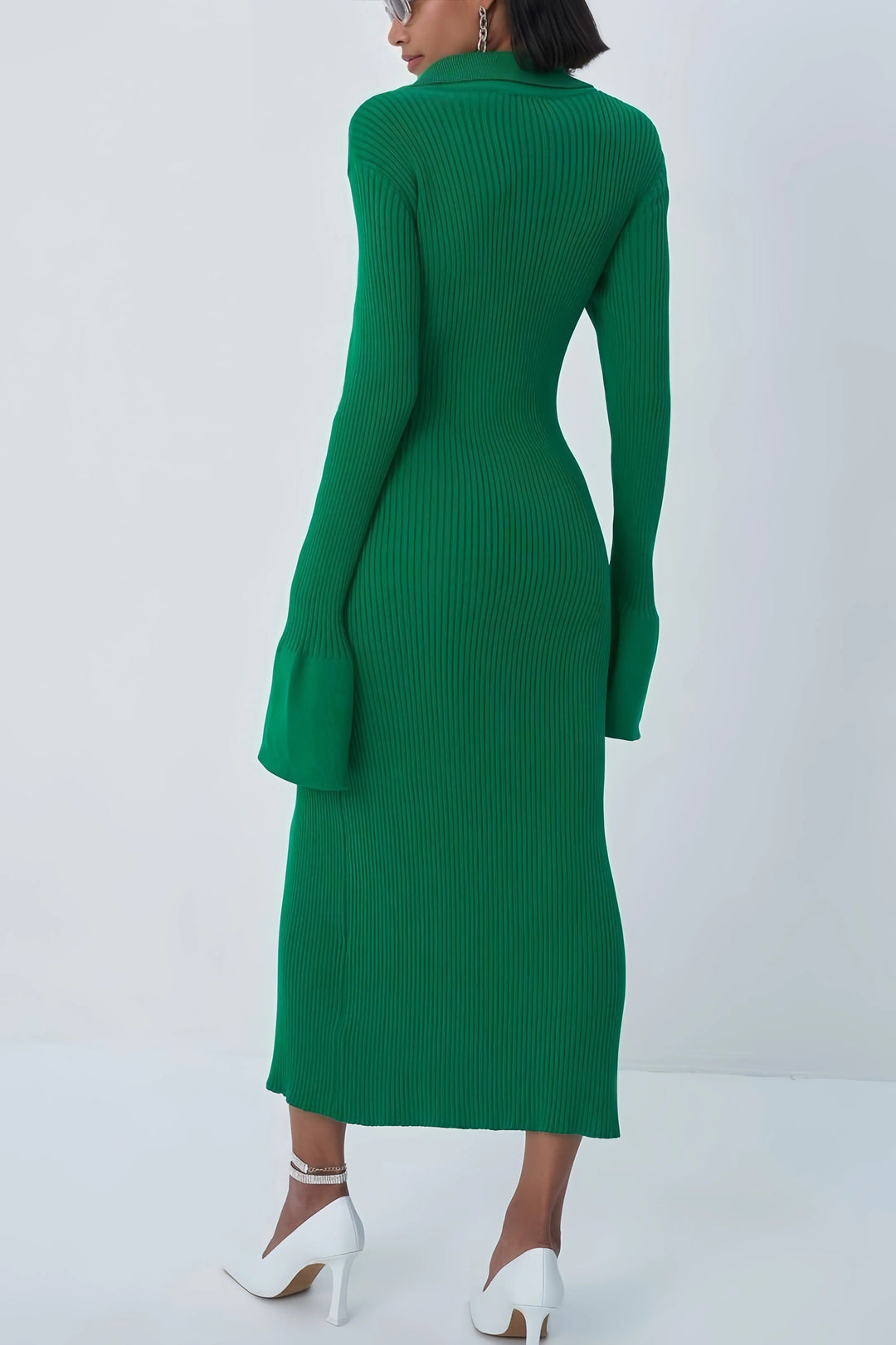 Robe midi côtelée à boutons | Élégance moderne
