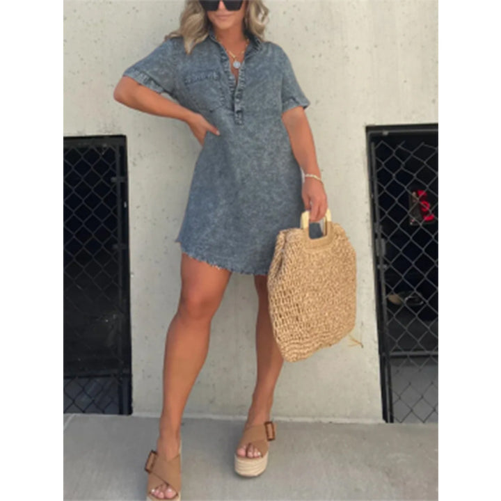 Robe‑chemise courte en denim effet délavé | Parfaite pour look estival décontracté