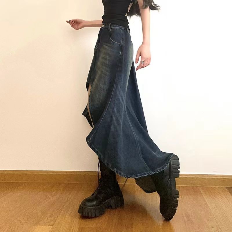 Jupe asymétrique en denim | Style rétro-chic au quotidien