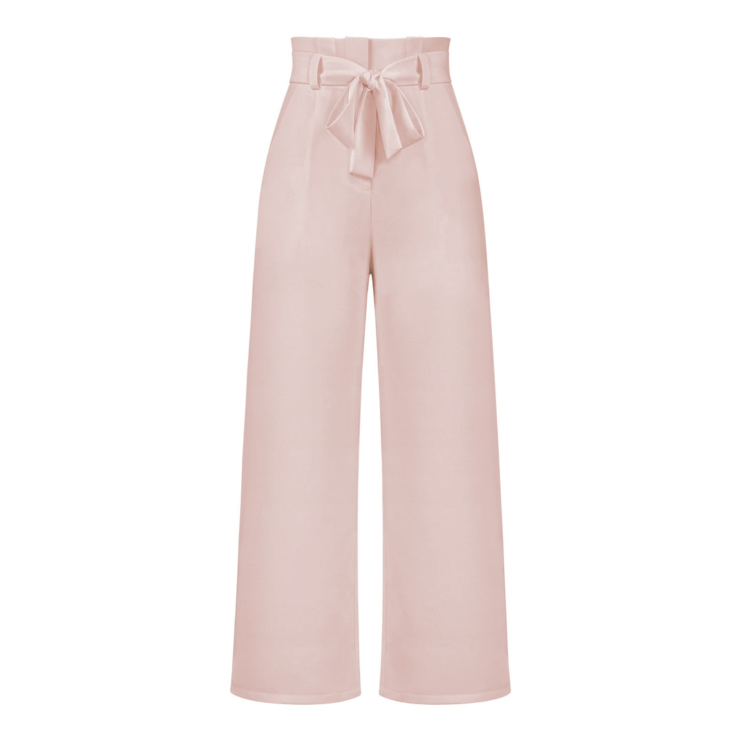Pantalon large taille haute à nouer | Élégance décontractée au bureau ou en sortie