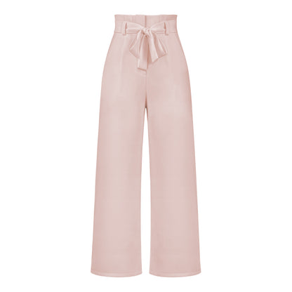 Pantalon large taille haute à nouer | Élégance décontractée au bureau ou en sortie