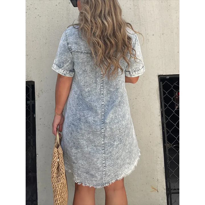 Robe‑chemise courte en denim effet délavé | Parfaite pour look estival décontracté