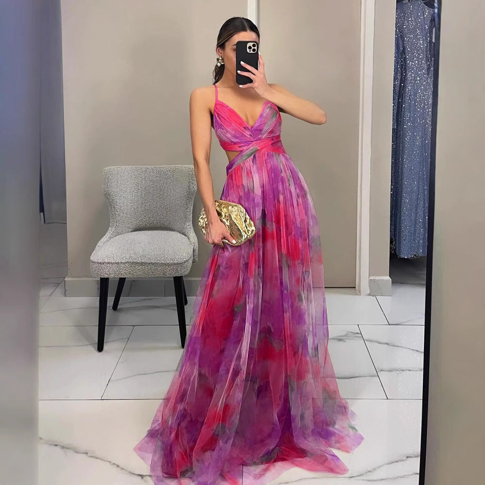 Robe longue dos croisé imprimée | Parfaite pour les occasions élégantes